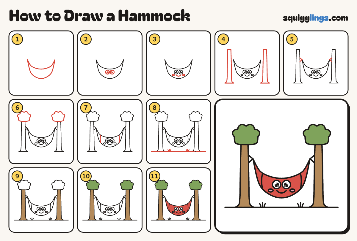 How to Draw a Hammock step by step: all 11 steps in one picture