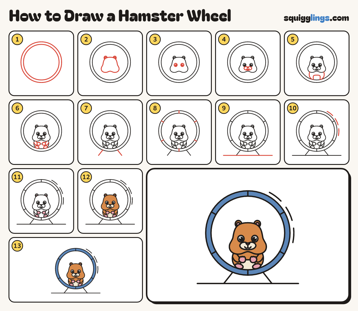 How to Draw a Hamster Wheel step by step: all 13 steps in one picture