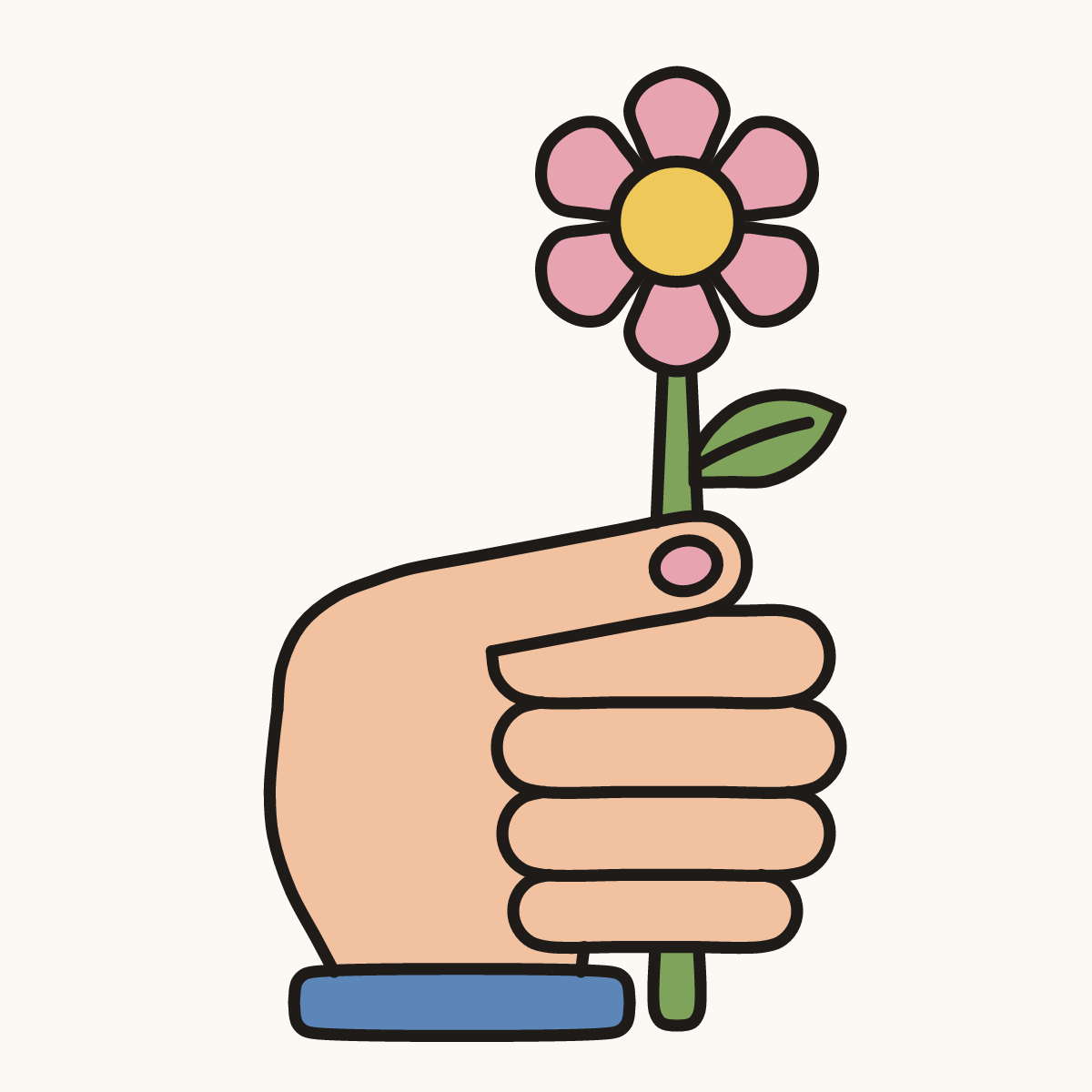 Finished drawing of a hand holding a flower