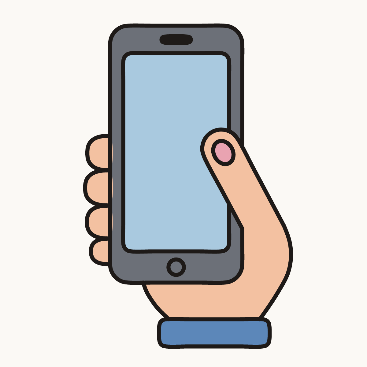 Finished drawing of a hand holding a phone