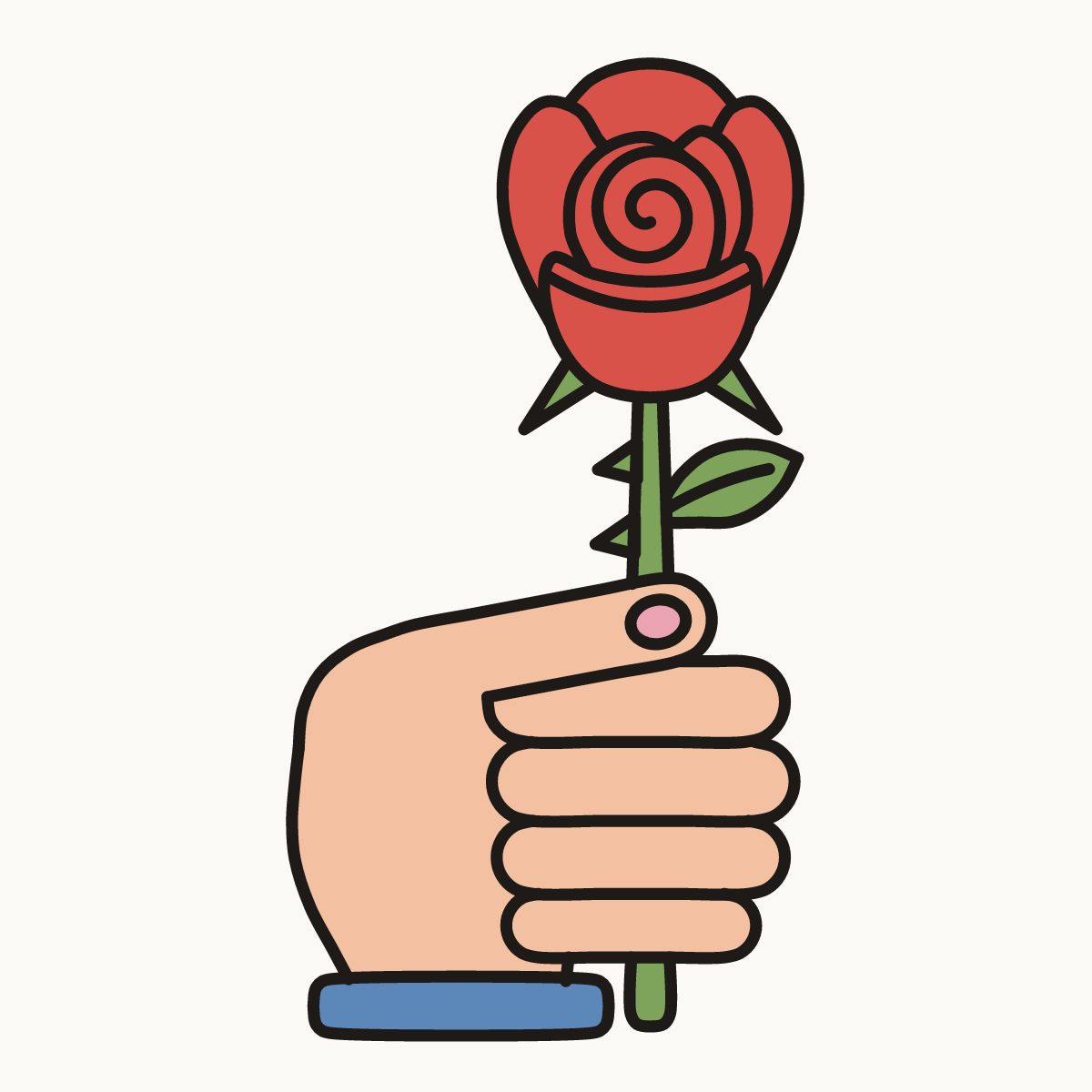 Finished drawing of a hand holding a rose