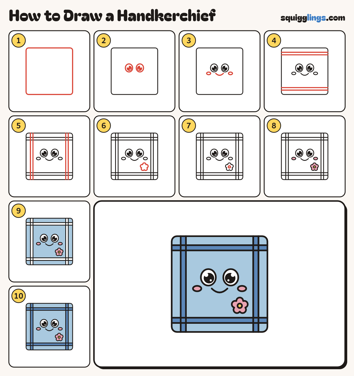 How to Draw a Handkerchief step by step: all 10 steps in one picture