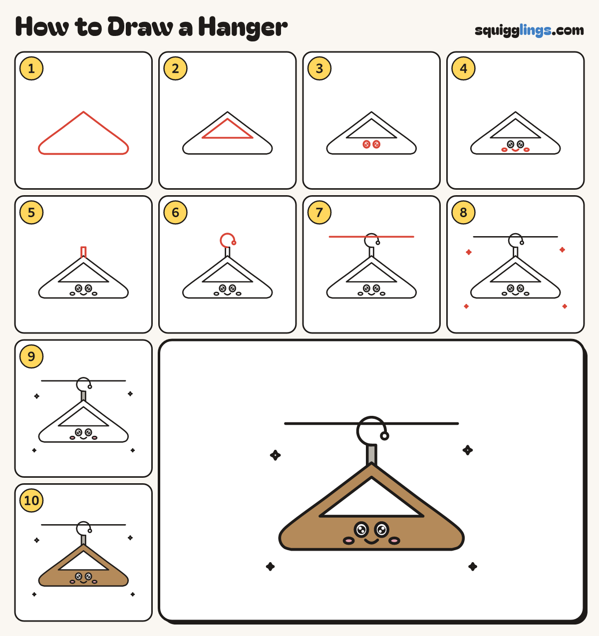 How to Draw a Hanger step by step: all 10 steps in one picture