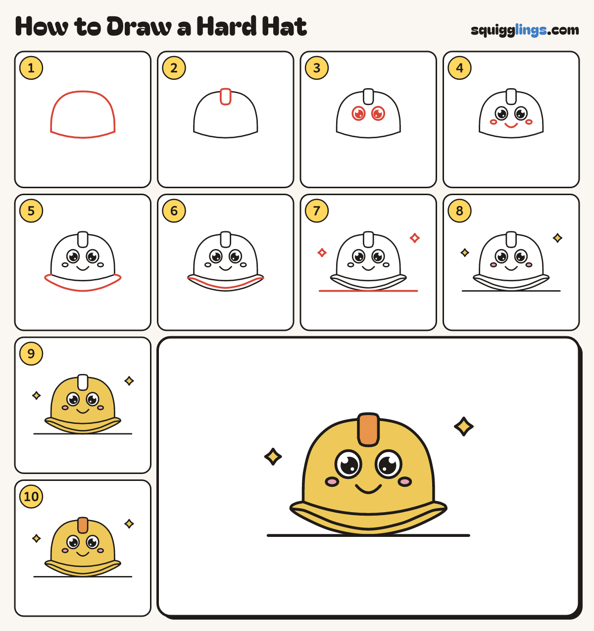 How to Draw a Hard Hat step by step: all 10 steps in one picture