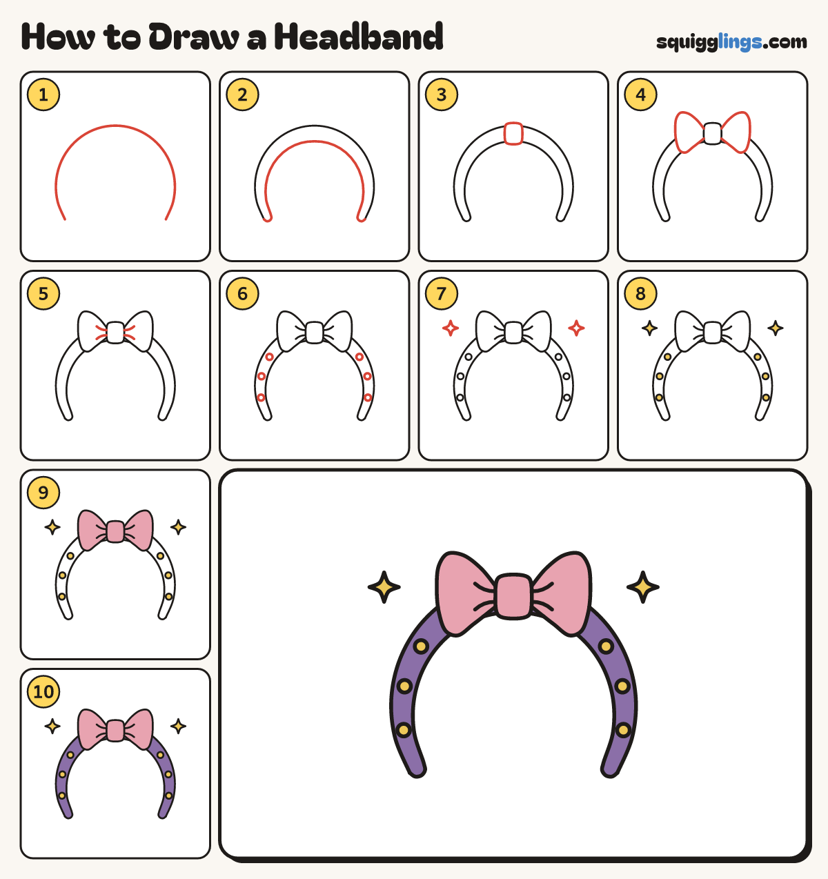 How to Draw a Headband step by step: all 10 steps in one picture