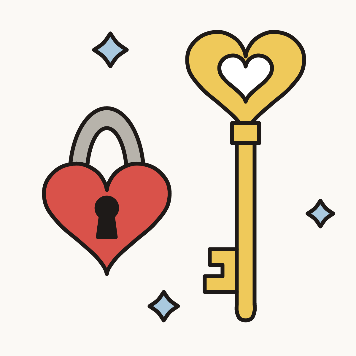 Finished drawing of a heart key