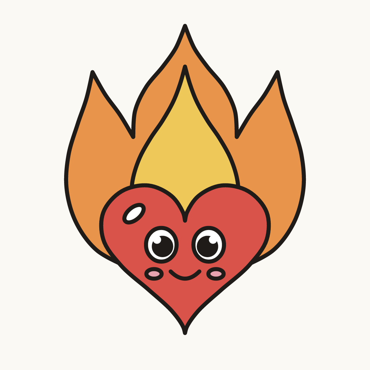 Finished drawing of a heart on fire