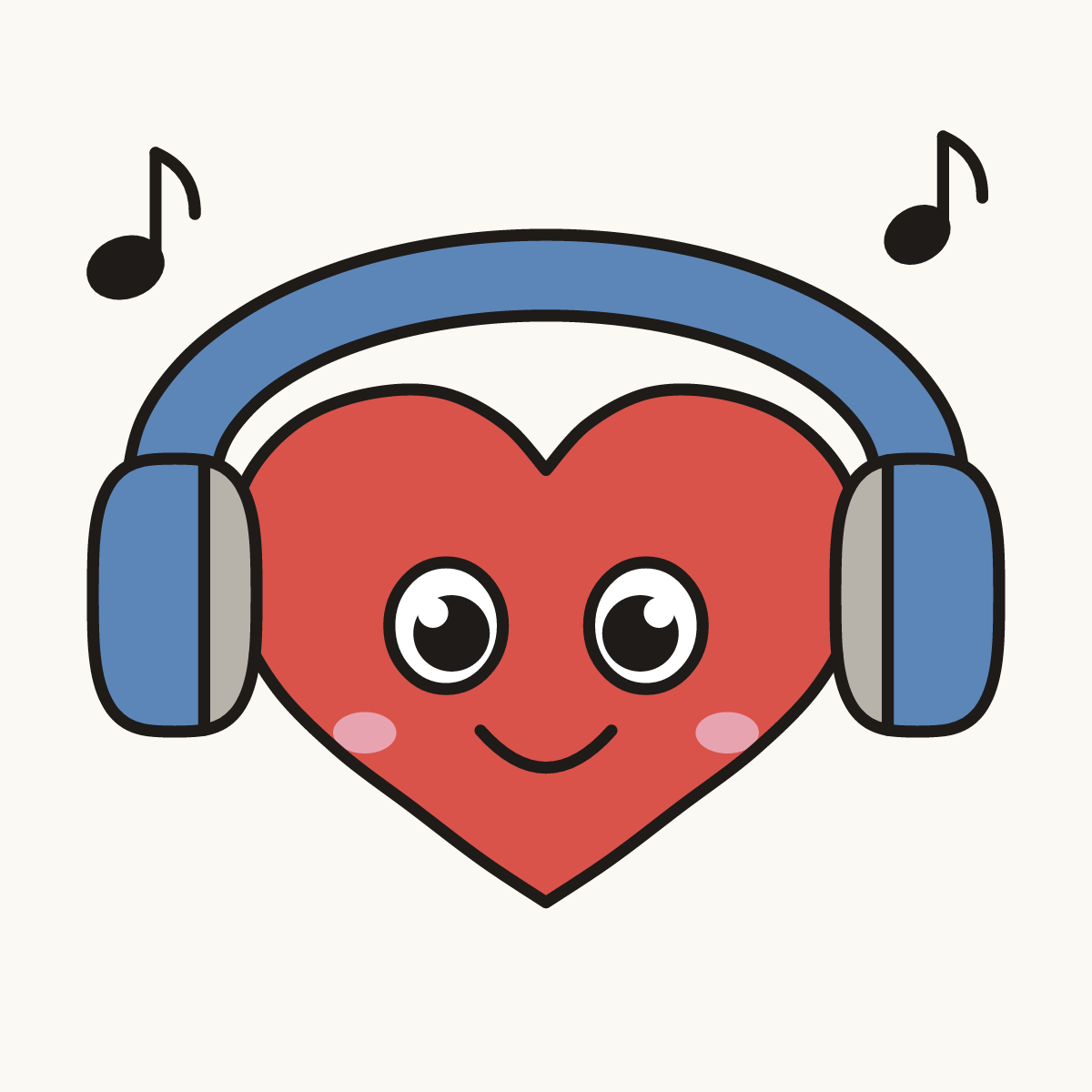 Finished drawing of a heart with headphones