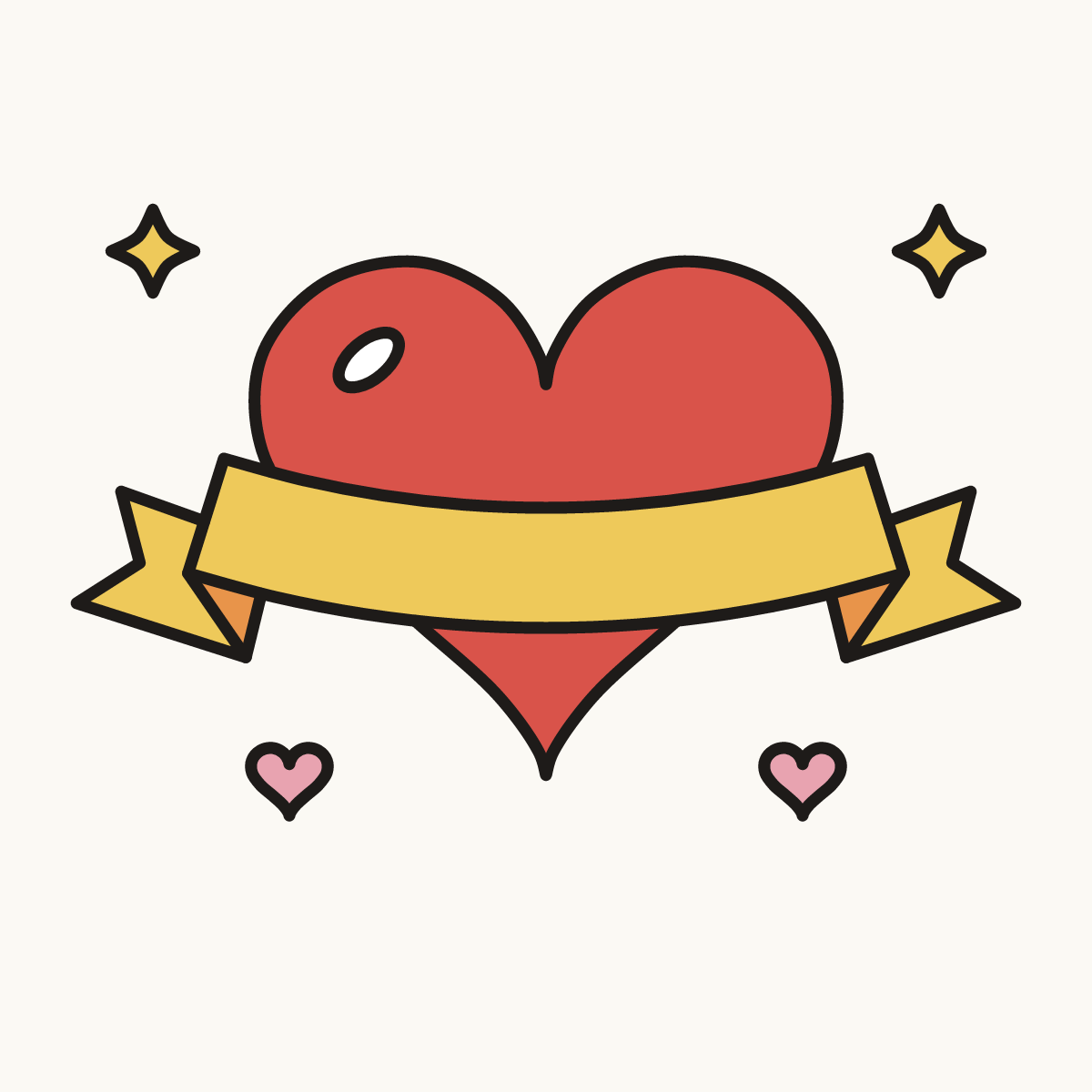 Finished drawing of a heart with ribbon