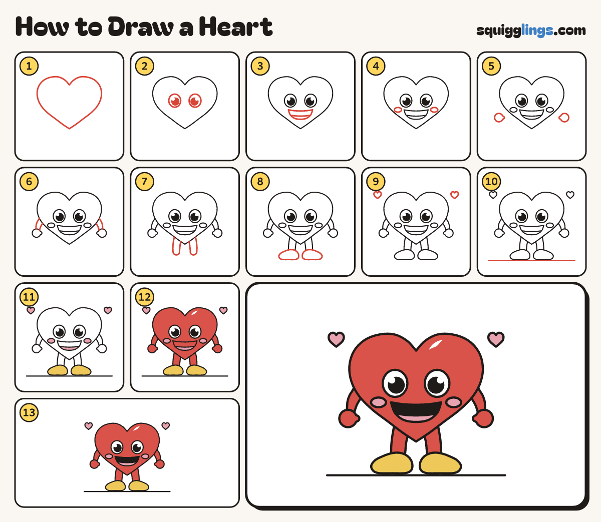 How to Draw a Heart step by step: all 13 steps in one picture