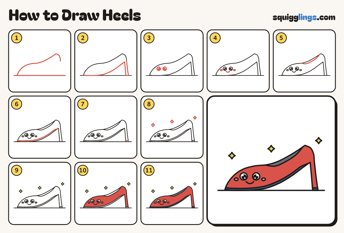 How to Draw Heels step by step: all 11 steps in one picture