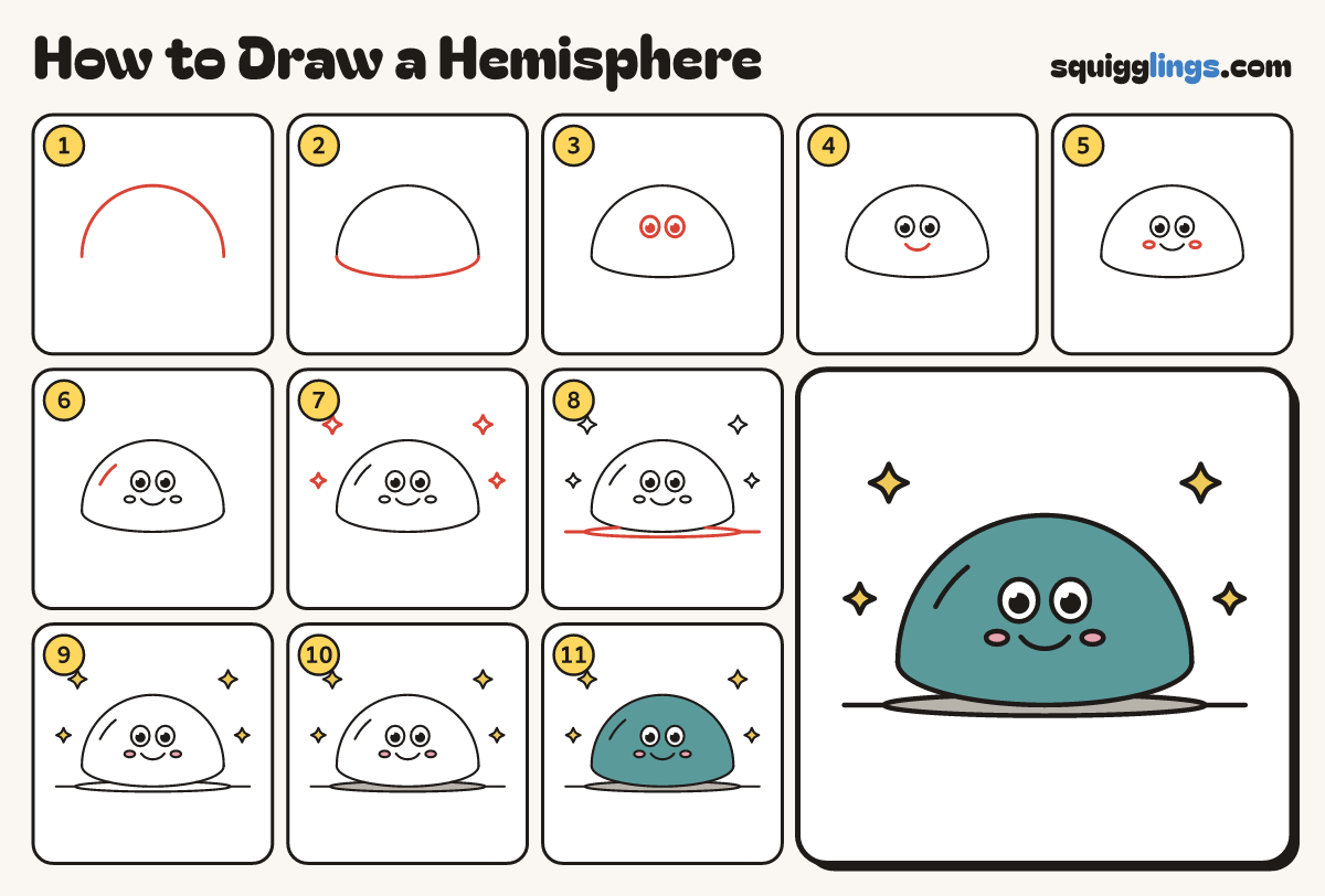 How to Draw a Hemisphere step by step: all 11 steps in one picture