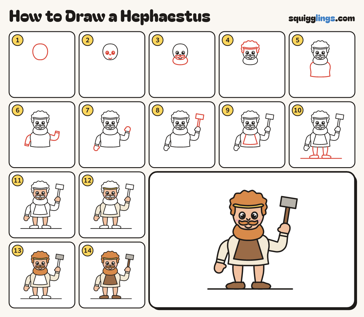 How to Draw a Hephaestus step by step: all 14 steps in one picture
