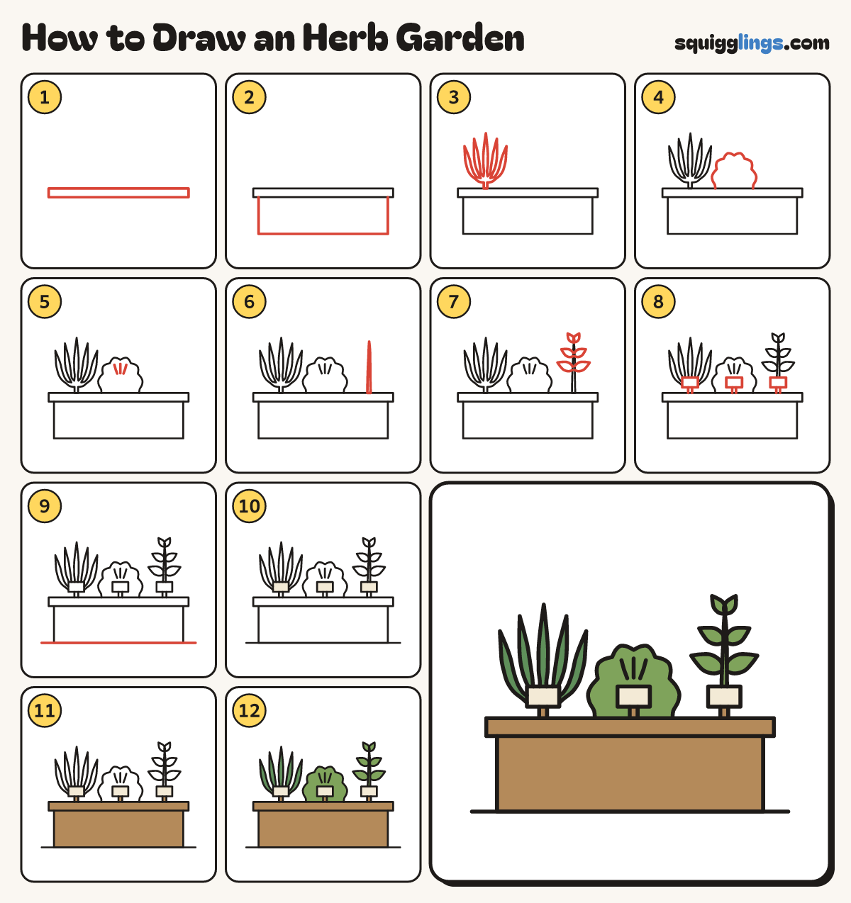 How to Draw an Herb Garden step by step: all 12 steps in one picture