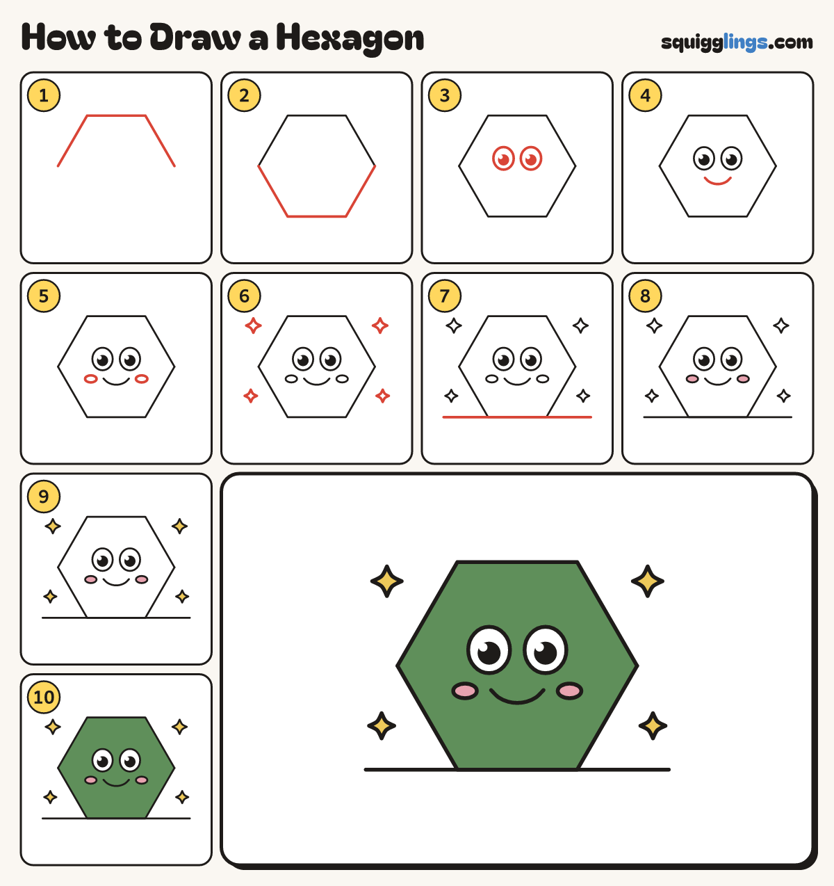 How to Draw a Hexagon step by step: all 10 steps in one picture