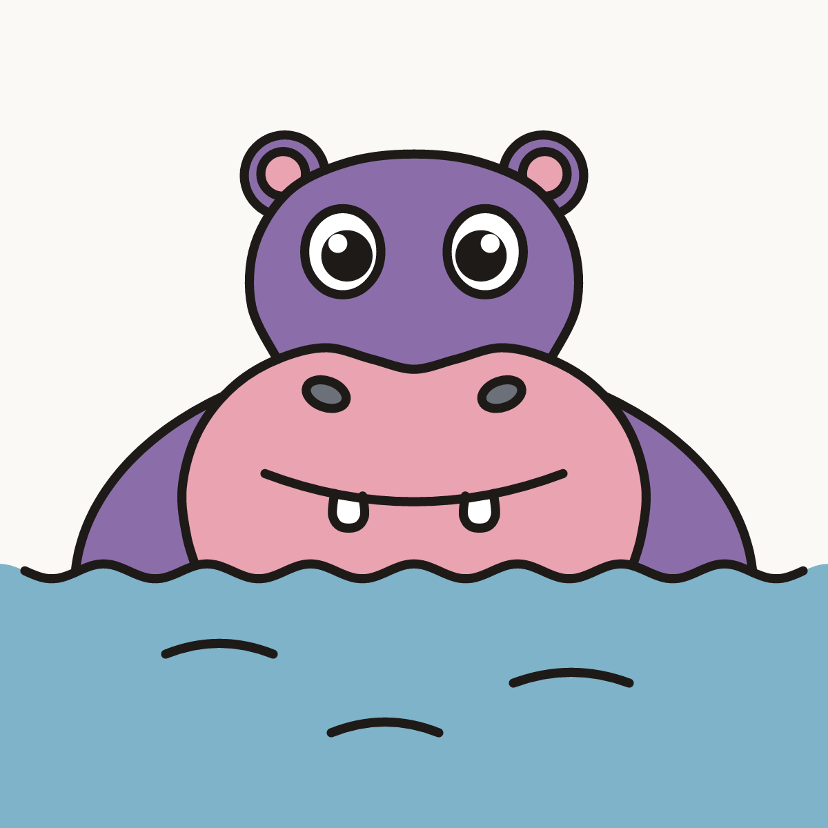 Finished drawing of a hippopotamus swimming