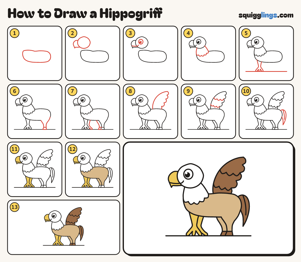 How to Draw a Hippogriff step by step: all 13 steps in one picture