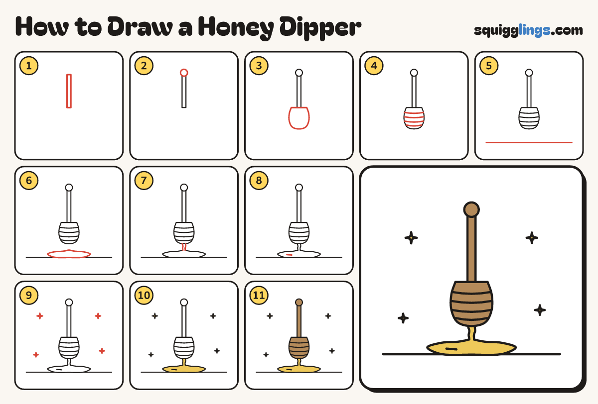 How to Draw a Honey Dipper step by step: all 11 steps in one picture