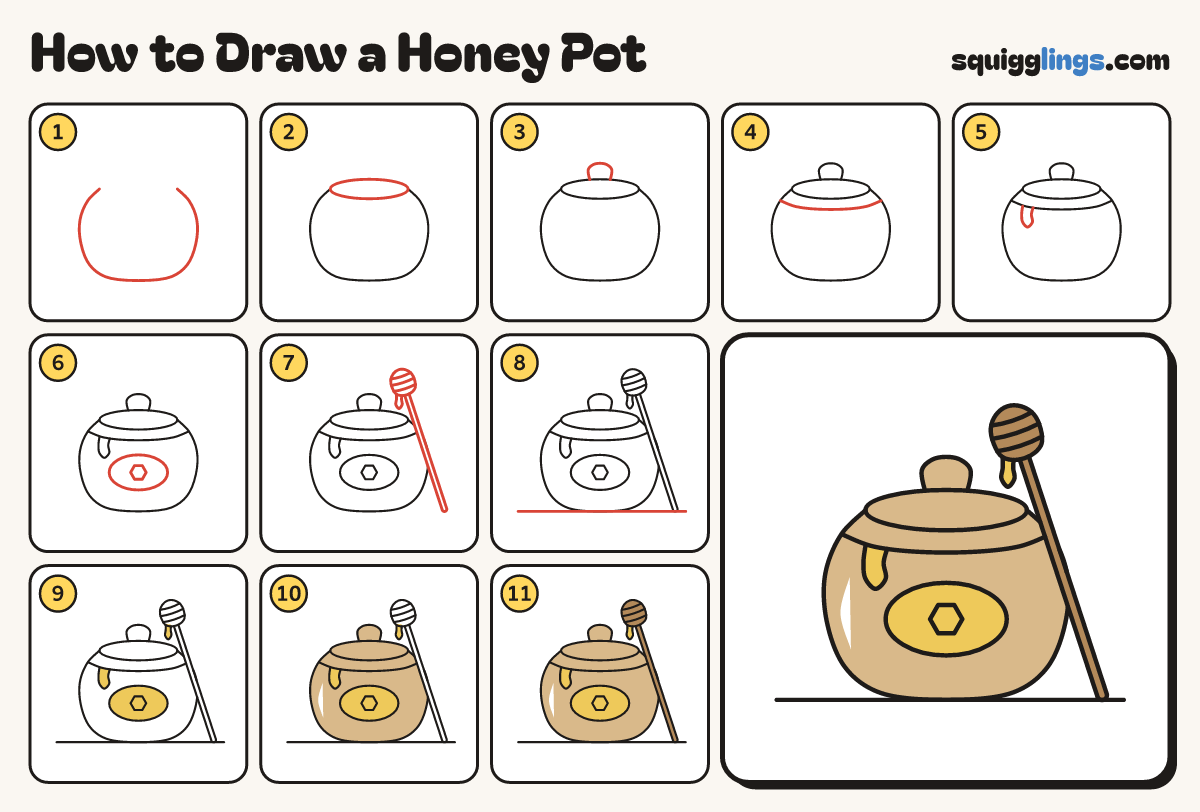 How to Draw a Honey Pot step by step: all 11 steps in one picture