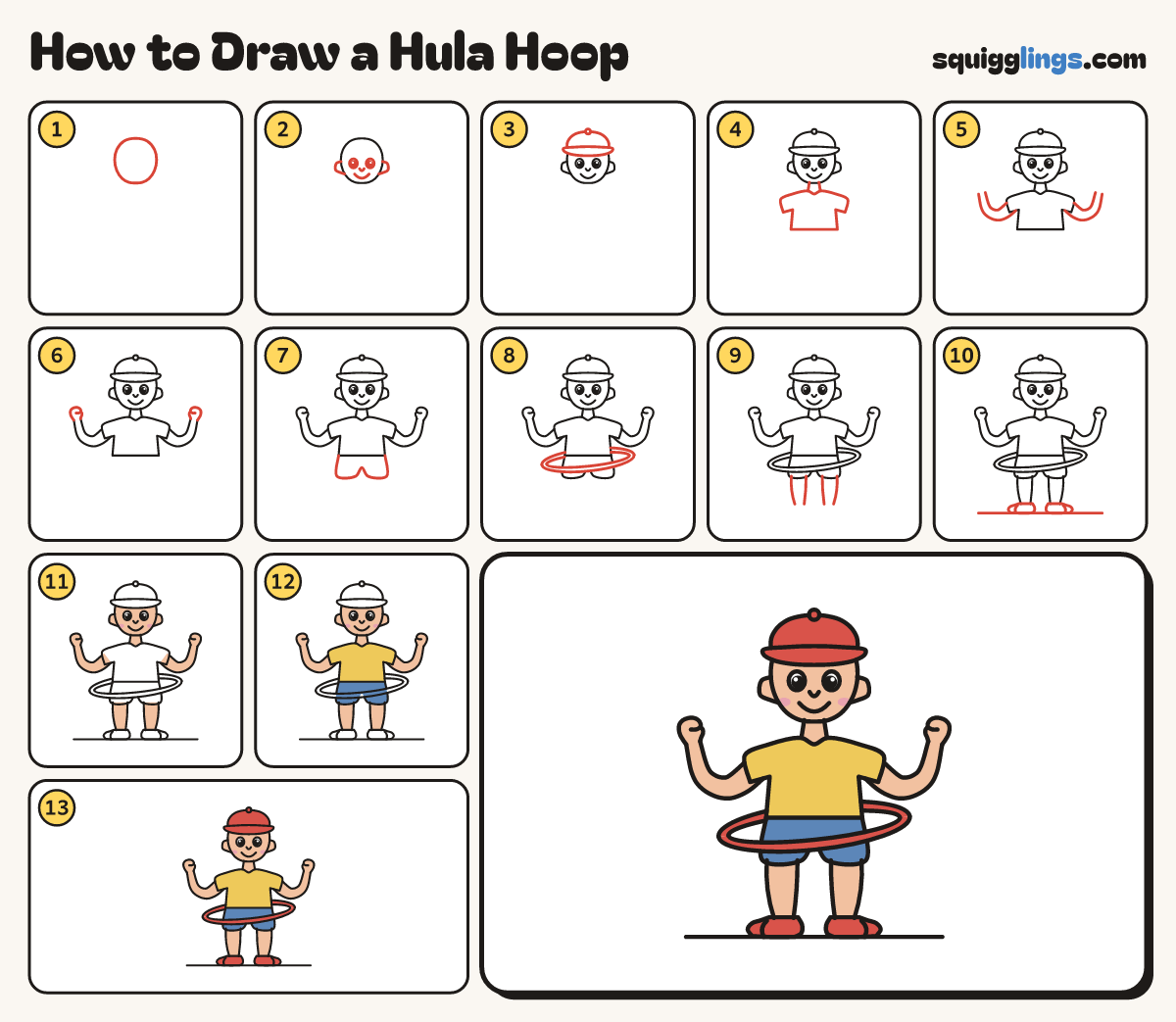 How to Draw a Hula Hoop step by step: all 13 steps in one picture