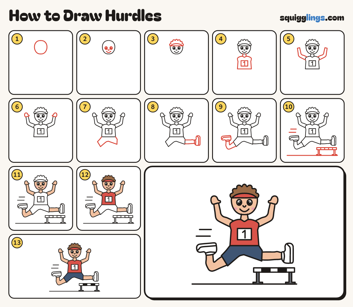 How to Draw Hurdles step by step: all 13 steps in one picture