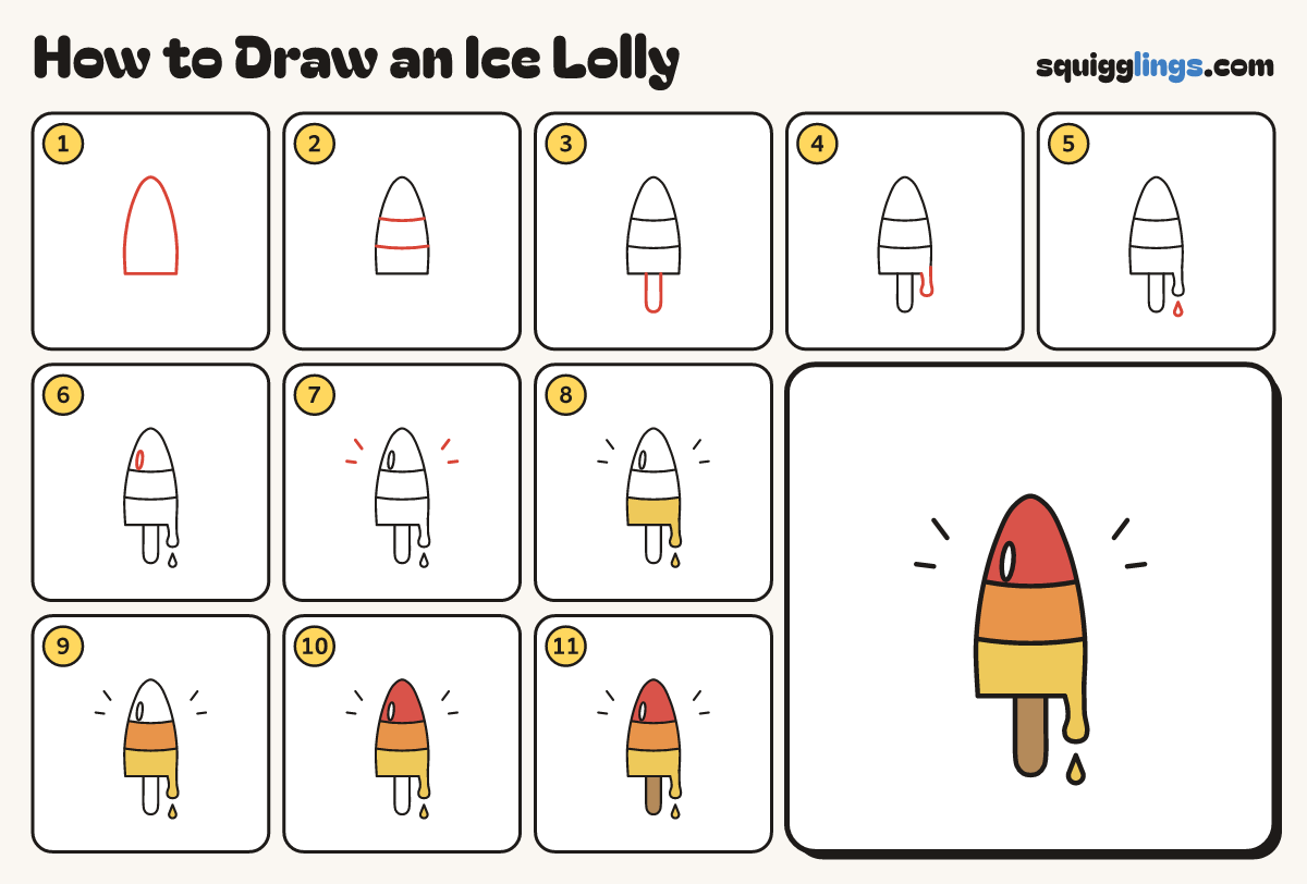 How to Draw an Ice Lolly step by step: all 11 steps in one picture