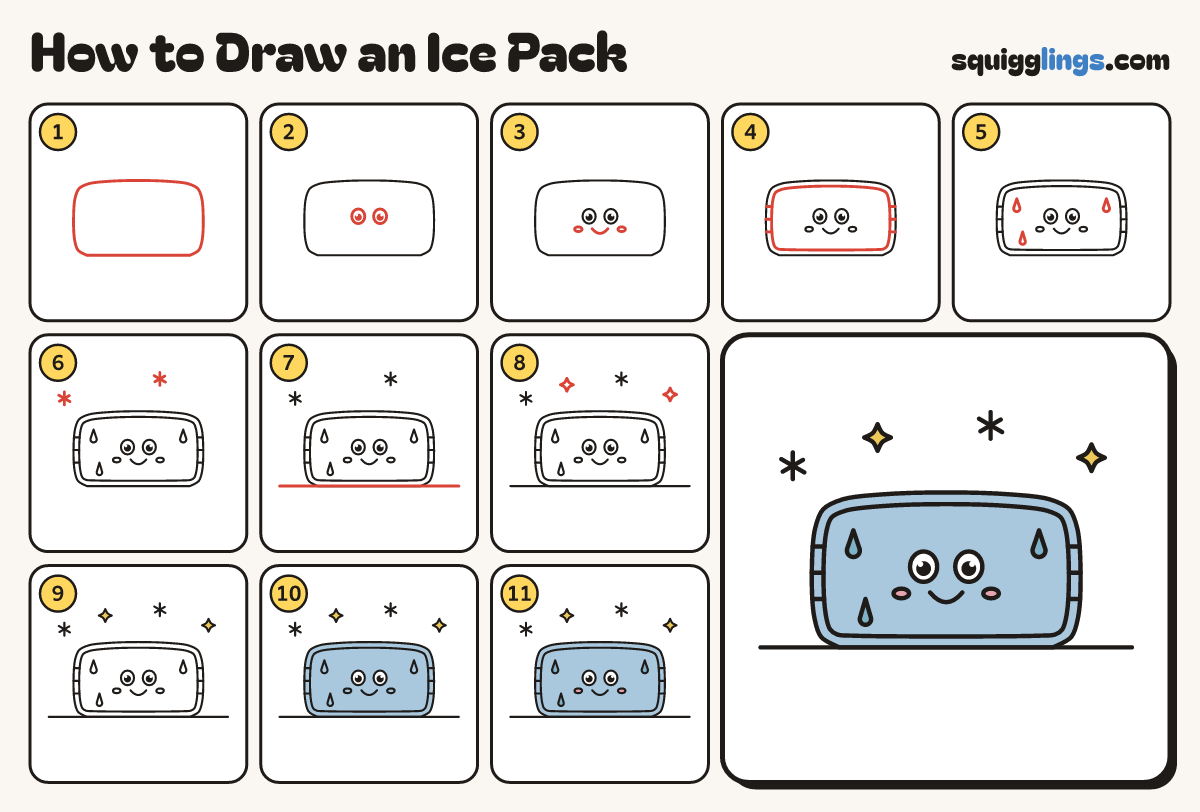 How to Draw an Ice Pack step by step: all 11 steps in one picture