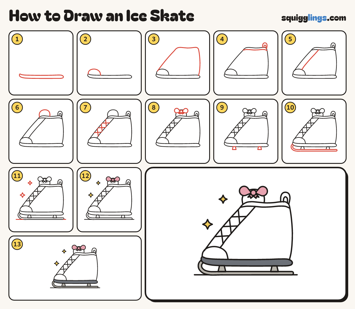 How to Draw an Ice Skate step by step: all 13 steps in one picture