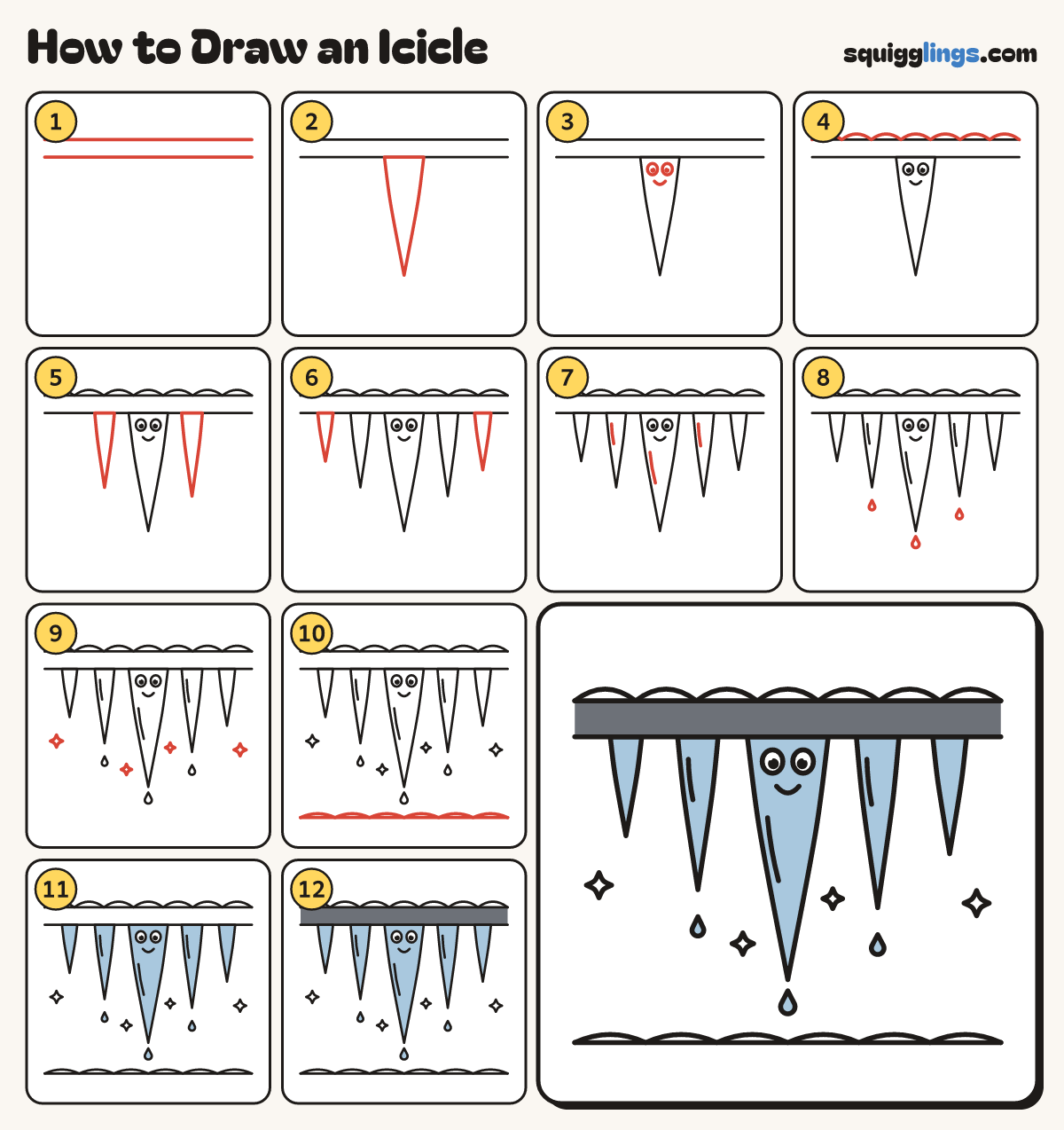 How to Draw an Icicle step by step: all 12 steps in one picture