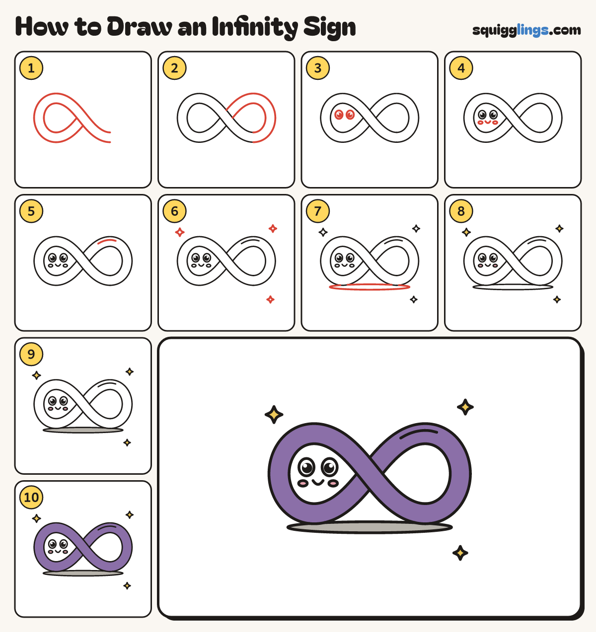 How to Draw an Infinity Sign step by step: all 10 steps in one picture