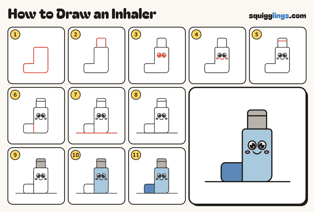 How to Draw an Inhaler step by step: all 11 steps in one picture