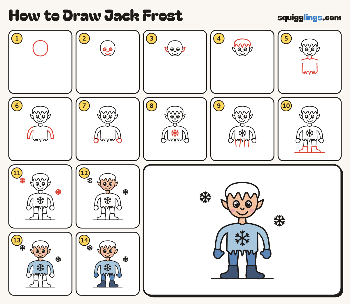 How to Draw Jack Frost step by step: all 14 steps in one picture