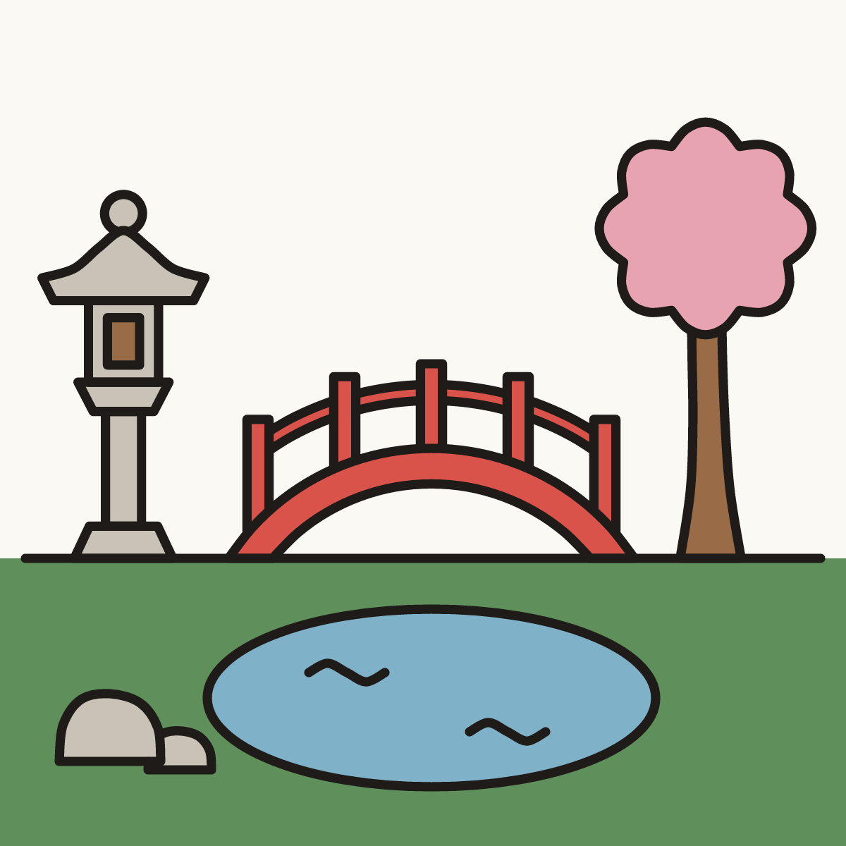 Finished drawing of a Japanese garden