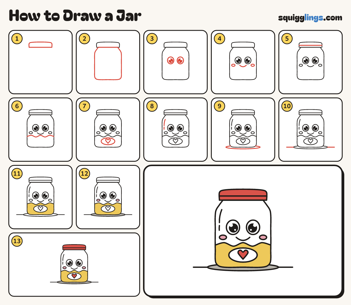 How to Draw a Jar step by step: all 13 steps in one picture