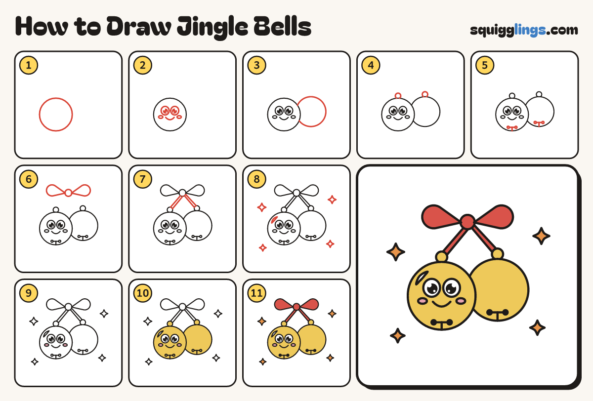 How to Draw Jingle Bells step by step: all 11 steps in one picture