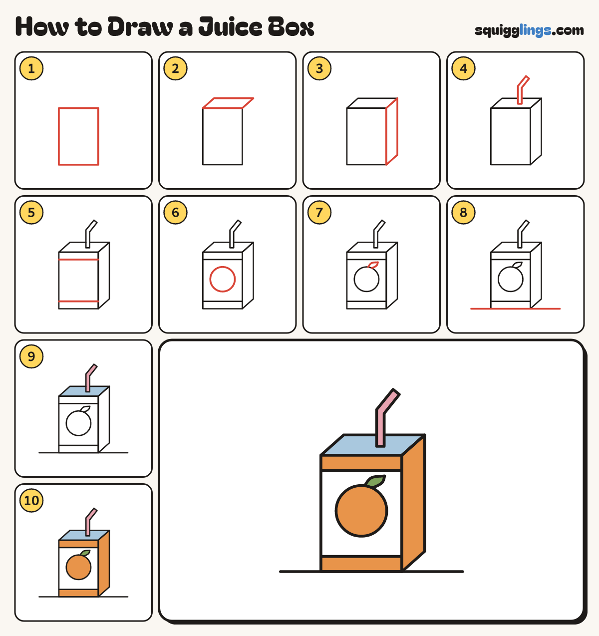 How to Draw a Juice Box step by step: all 10 steps in one picture