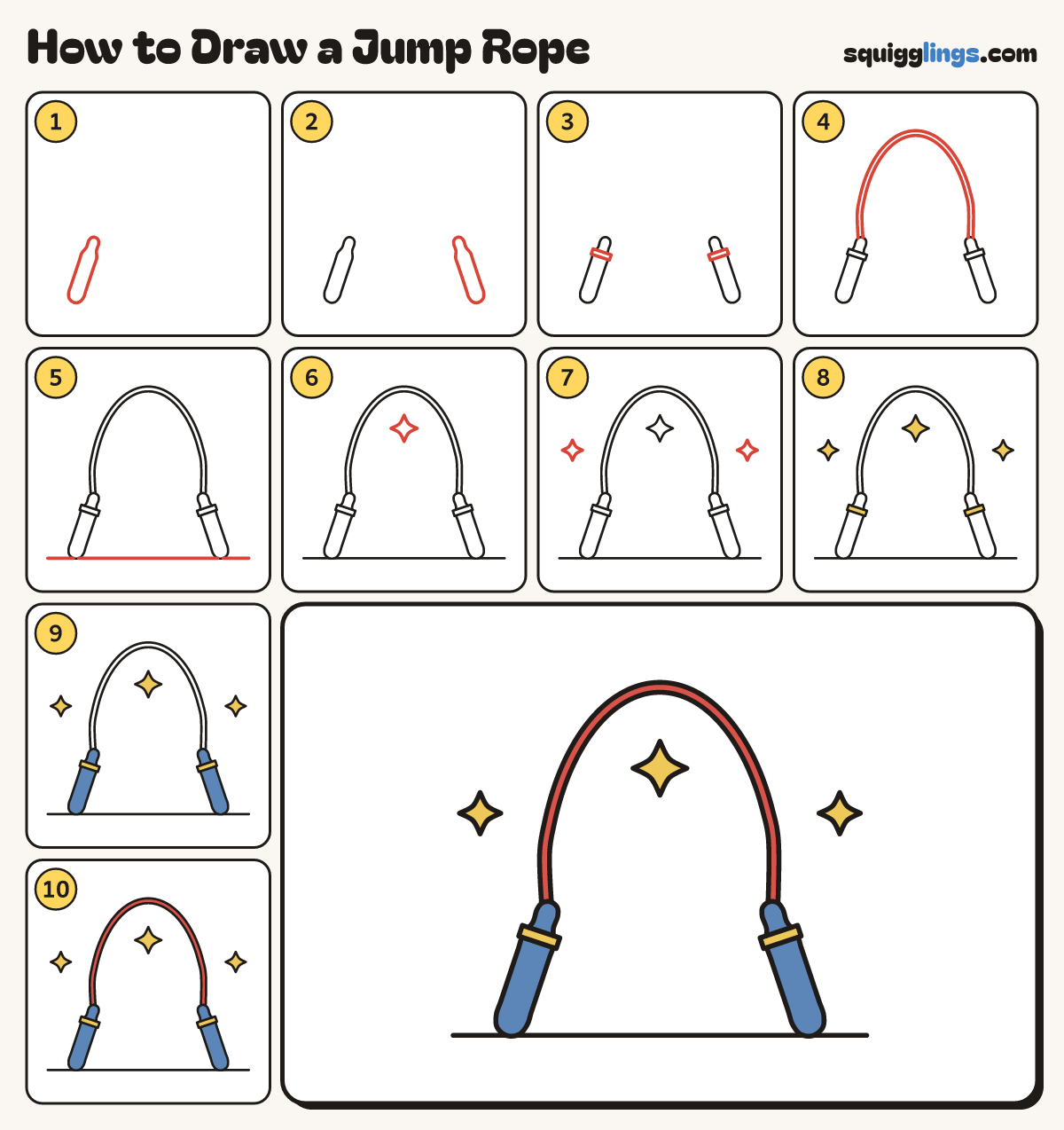 How to Draw a Jump Rope step by step: all 10 steps in one picture