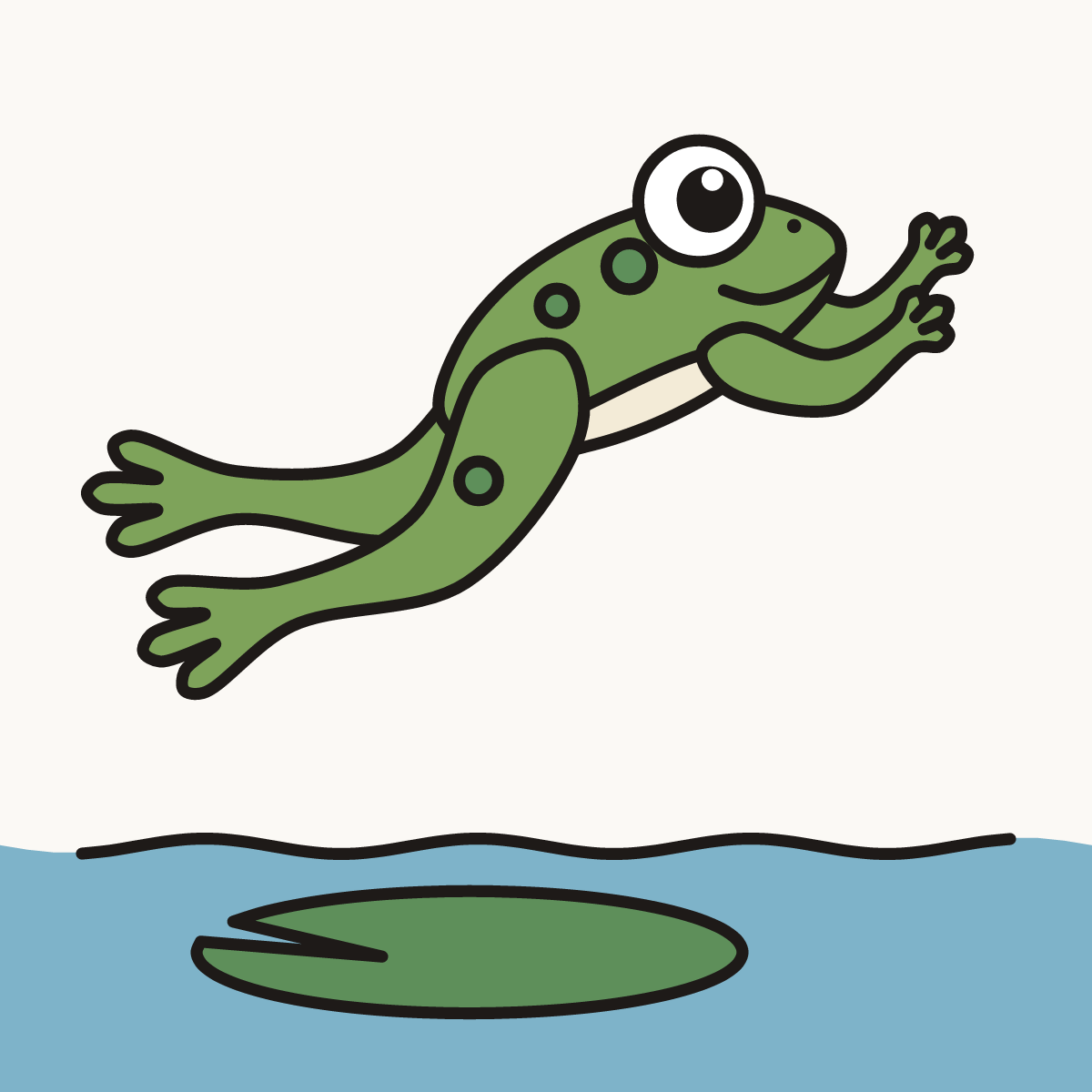 Finished drawing of a jumping frog