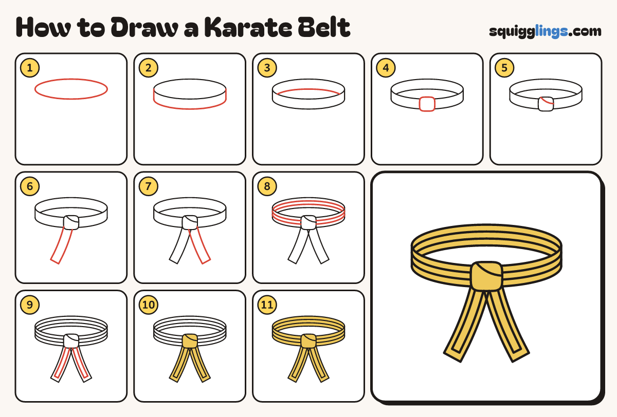 How to Draw a Karate Belt step by step: all 11 steps in one picture