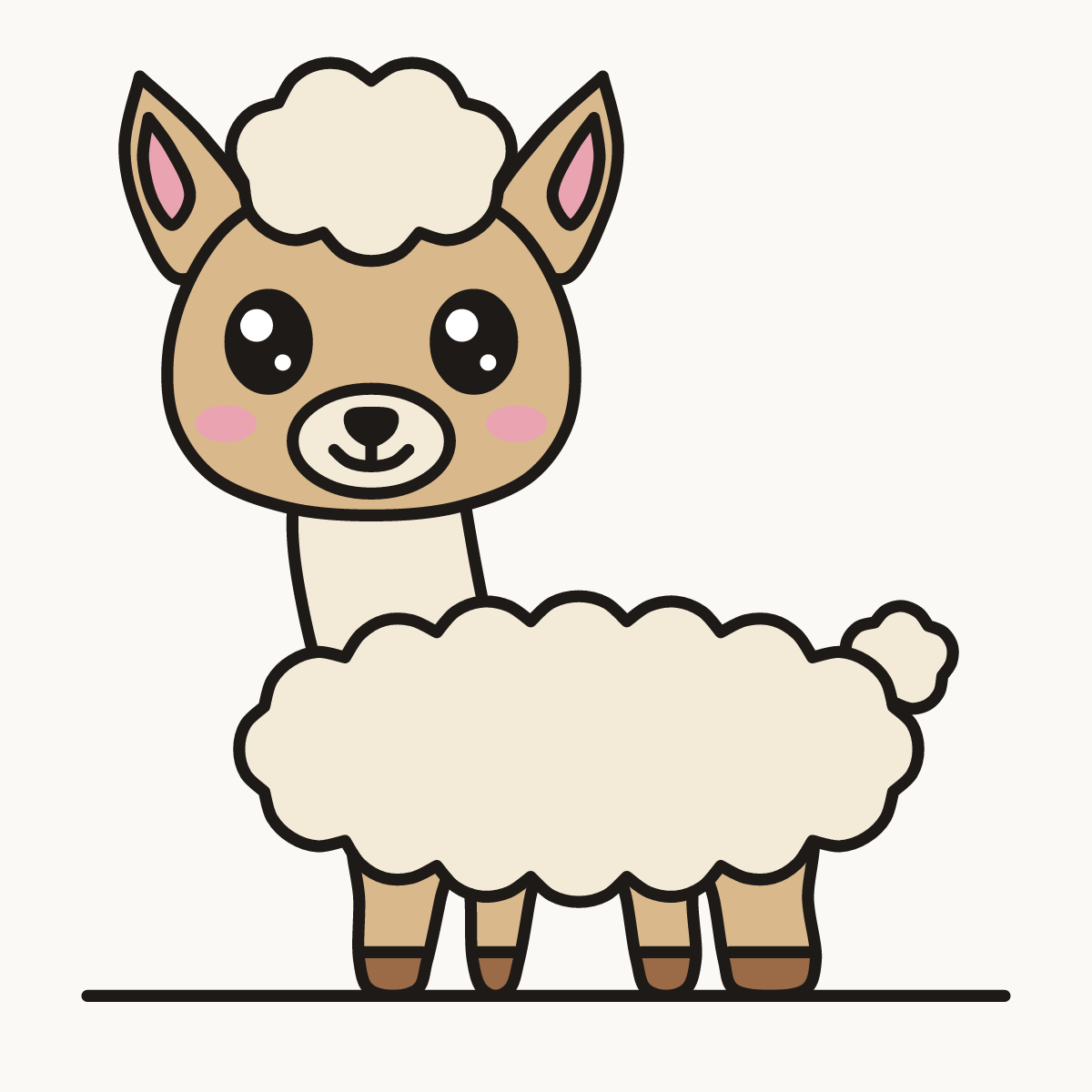 Finished drawing of a kawaii alpaca