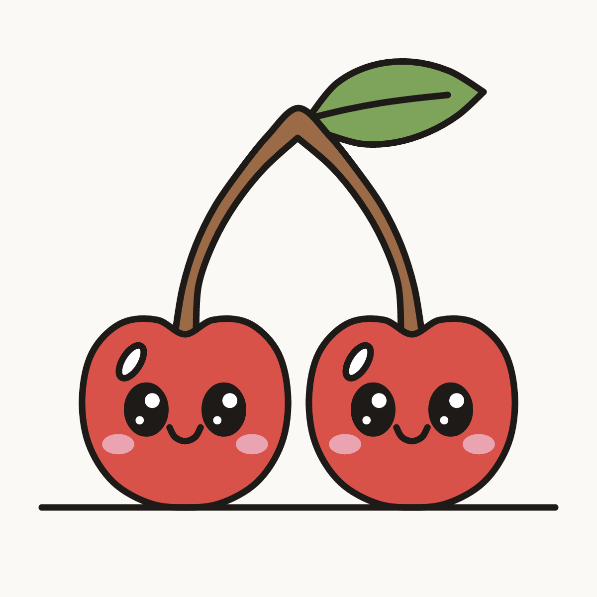 Finished drawing of a kawaii cherry