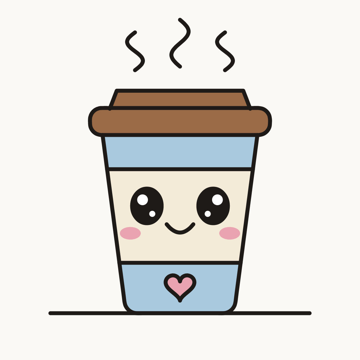 Finished drawing of a kawaii coffee cup