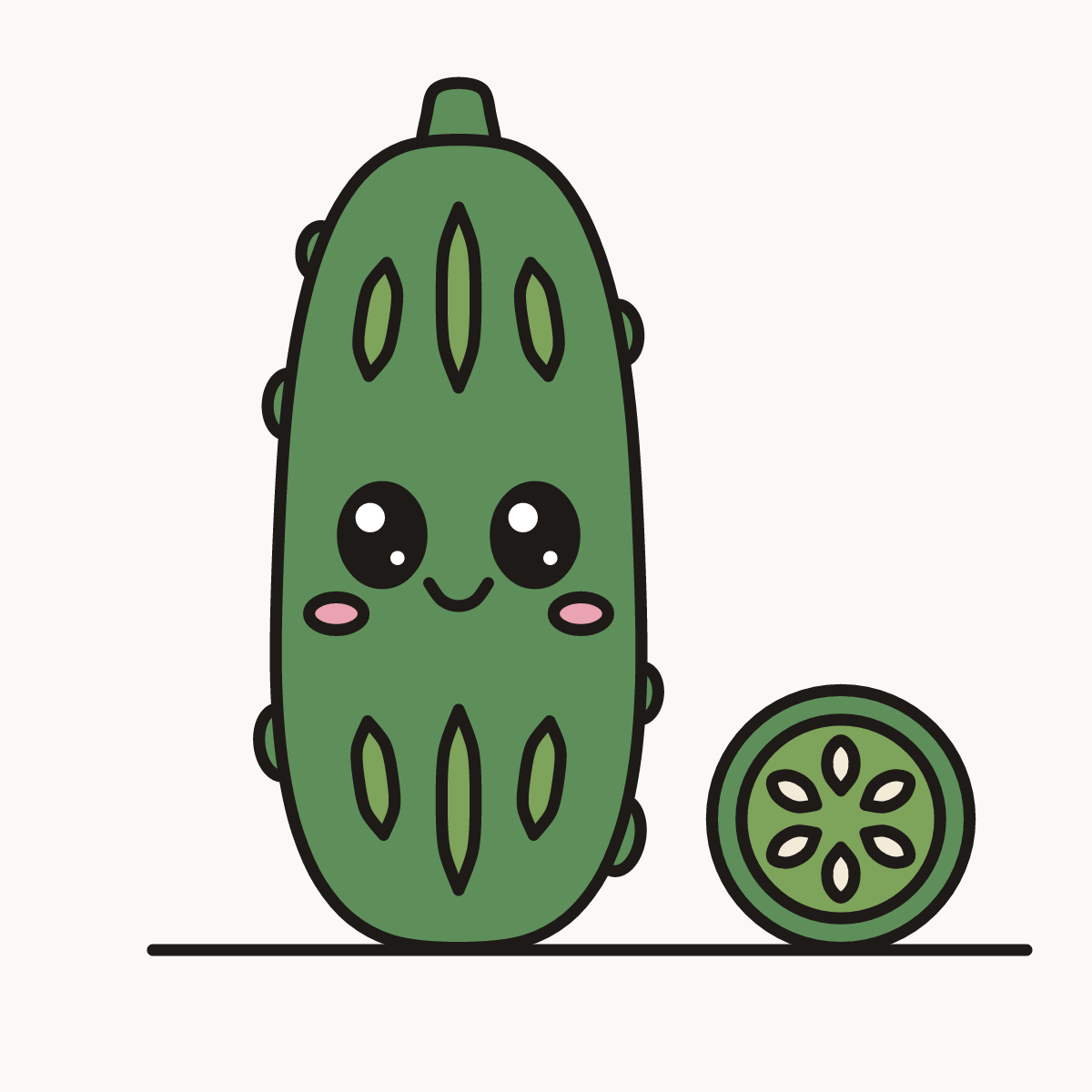 Finished drawing of a kawaii cucumber
