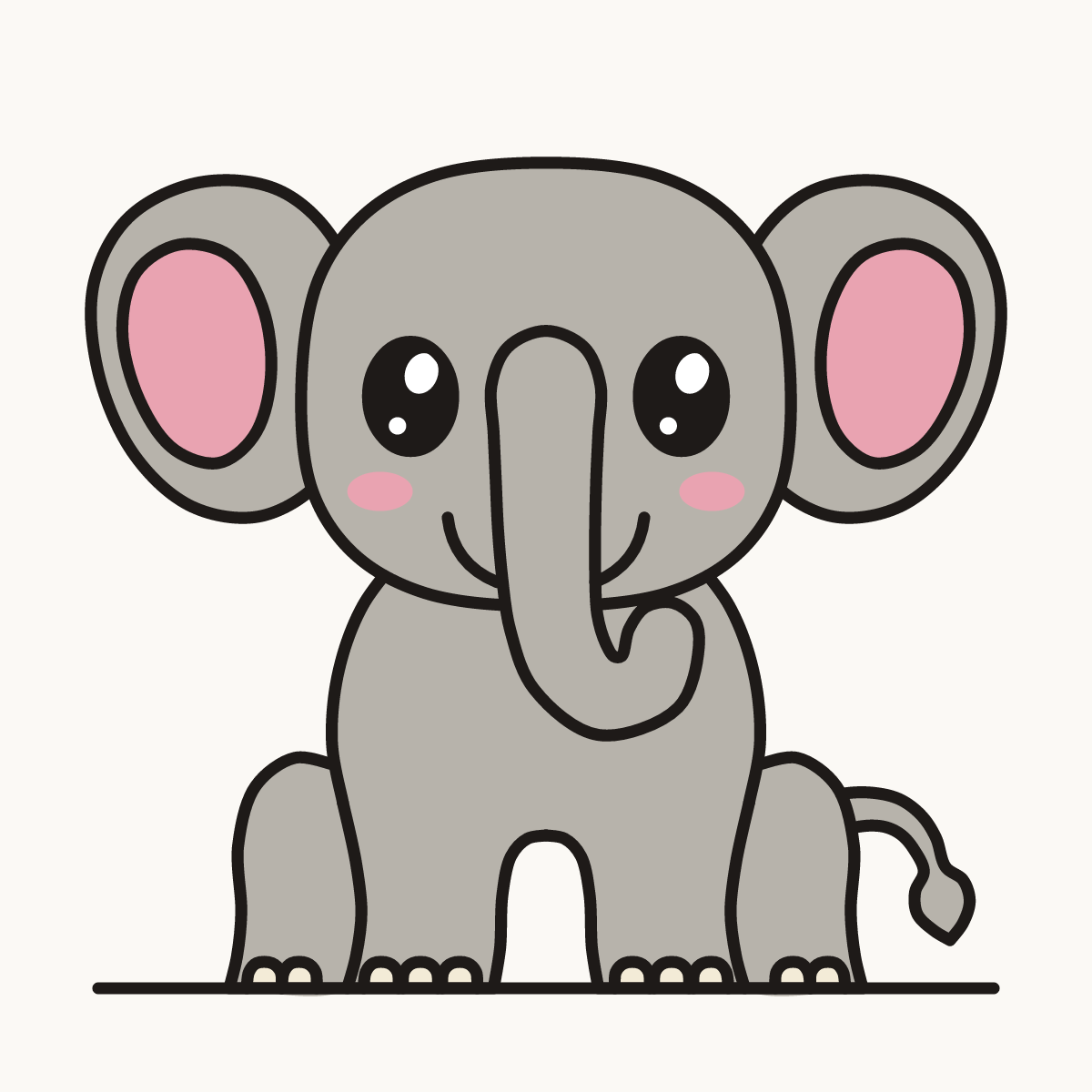Finished drawing of a kawaii elephant