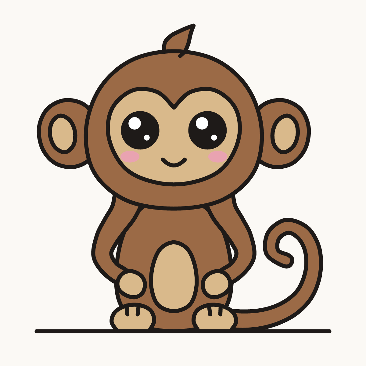 Finished drawing of a kawaii monkey