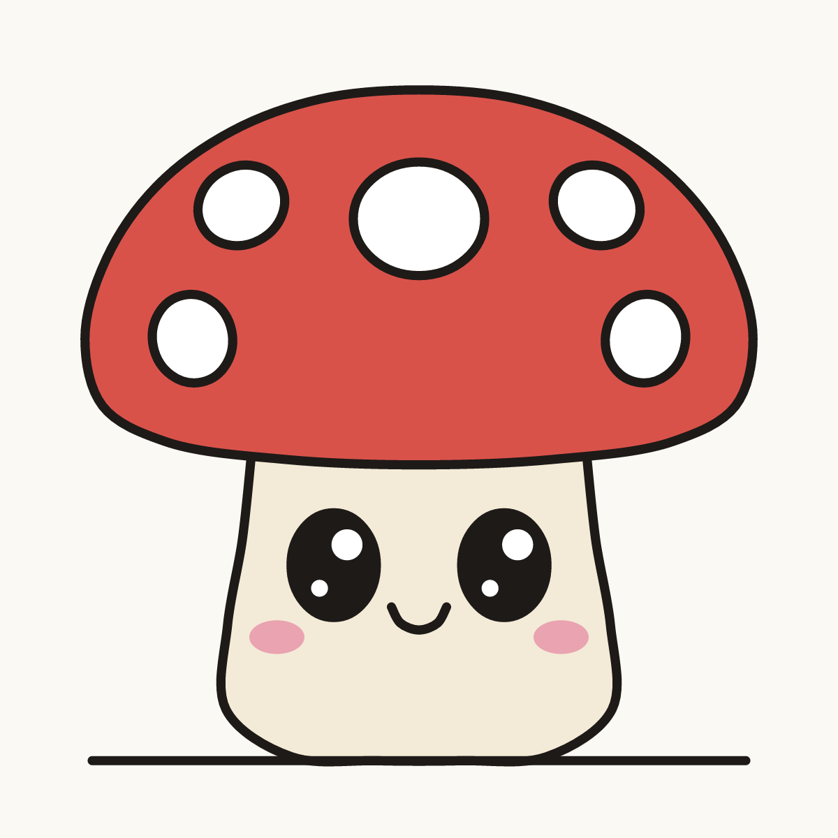 Finished drawing of a kawaii mushroom
