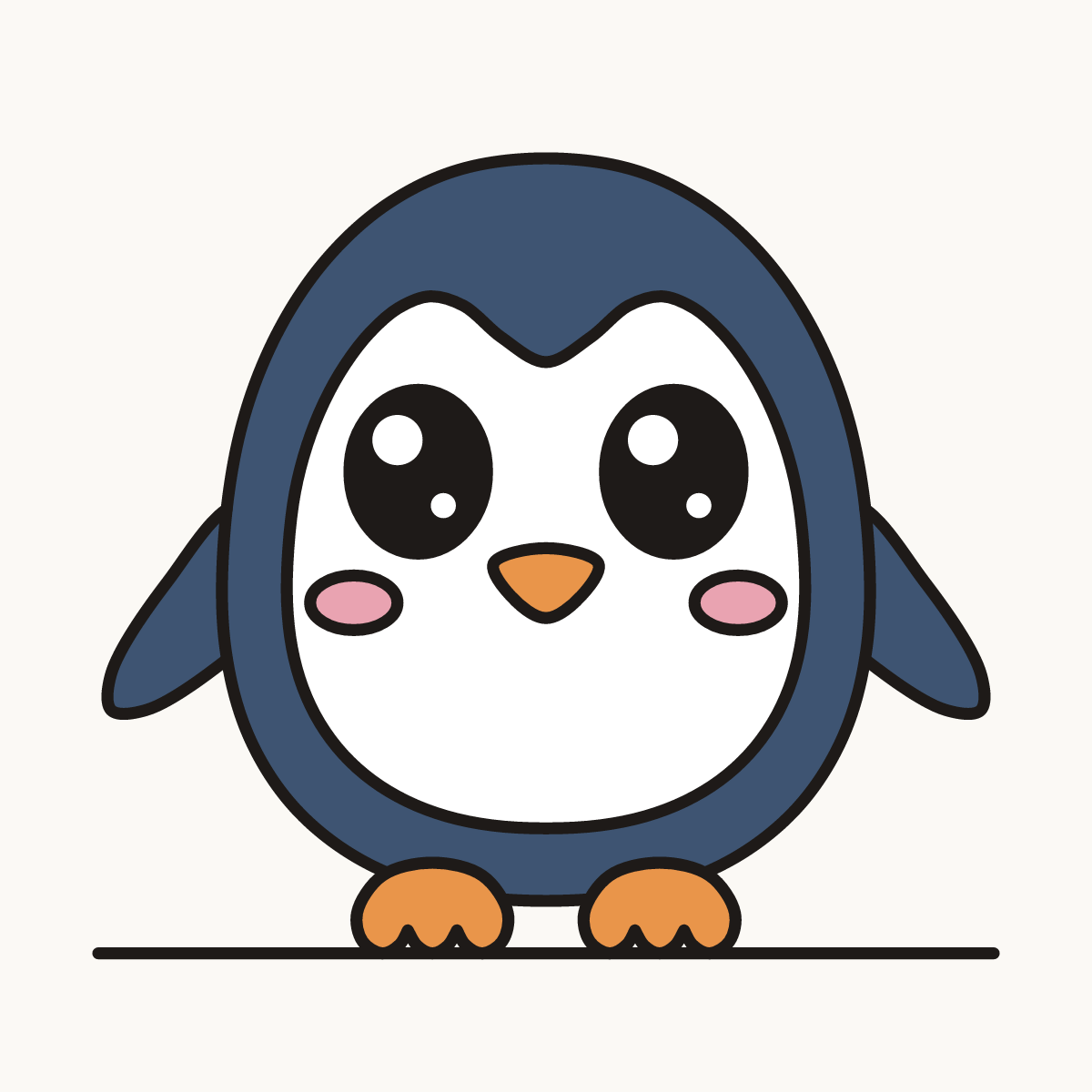 Finished drawing of a kawaii penguin