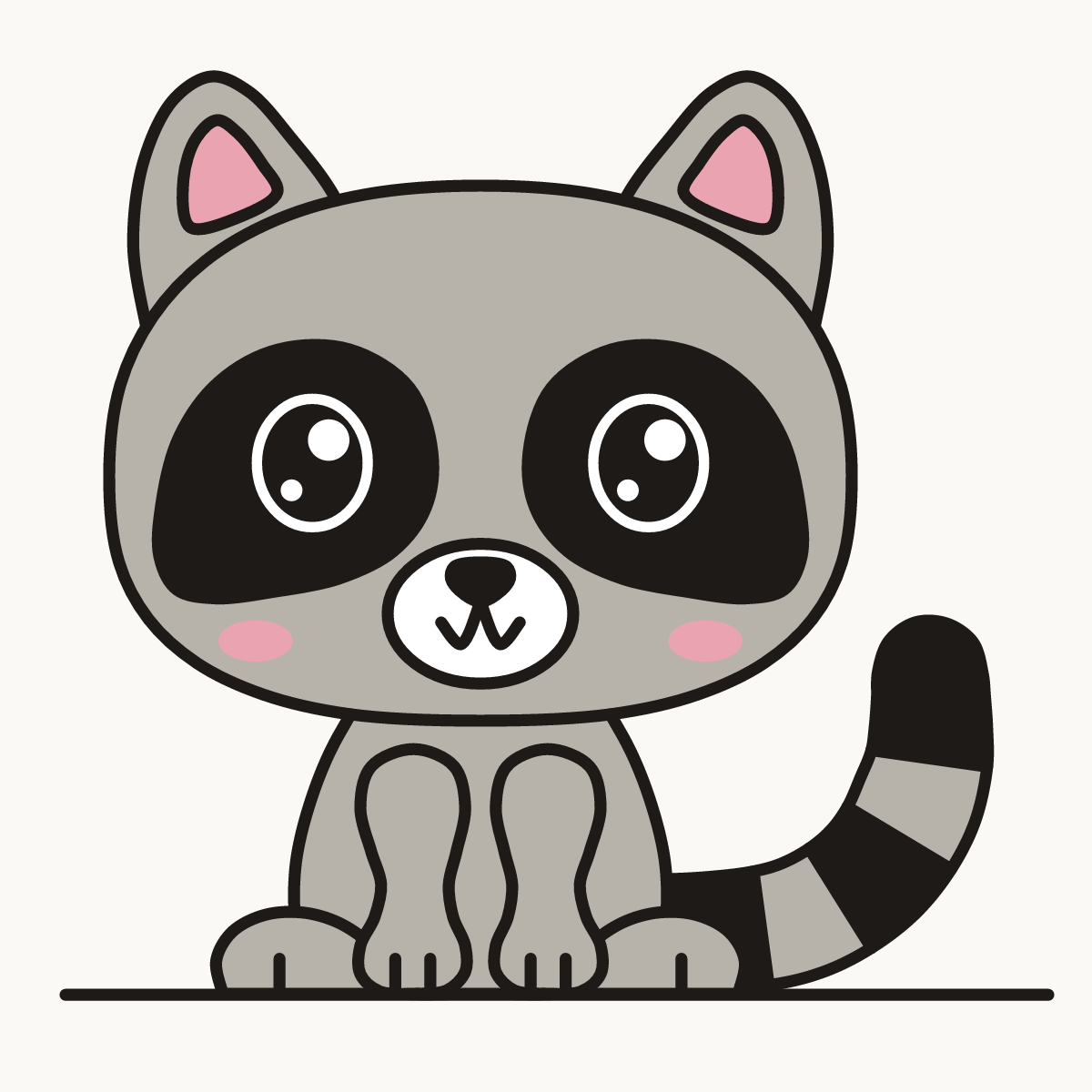 Finished drawing of a kawaii raccoon