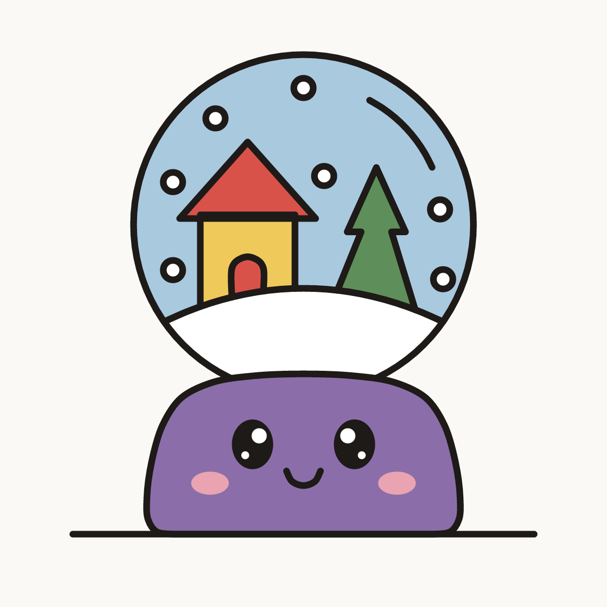 Finished drawing of a kawaii snow globe