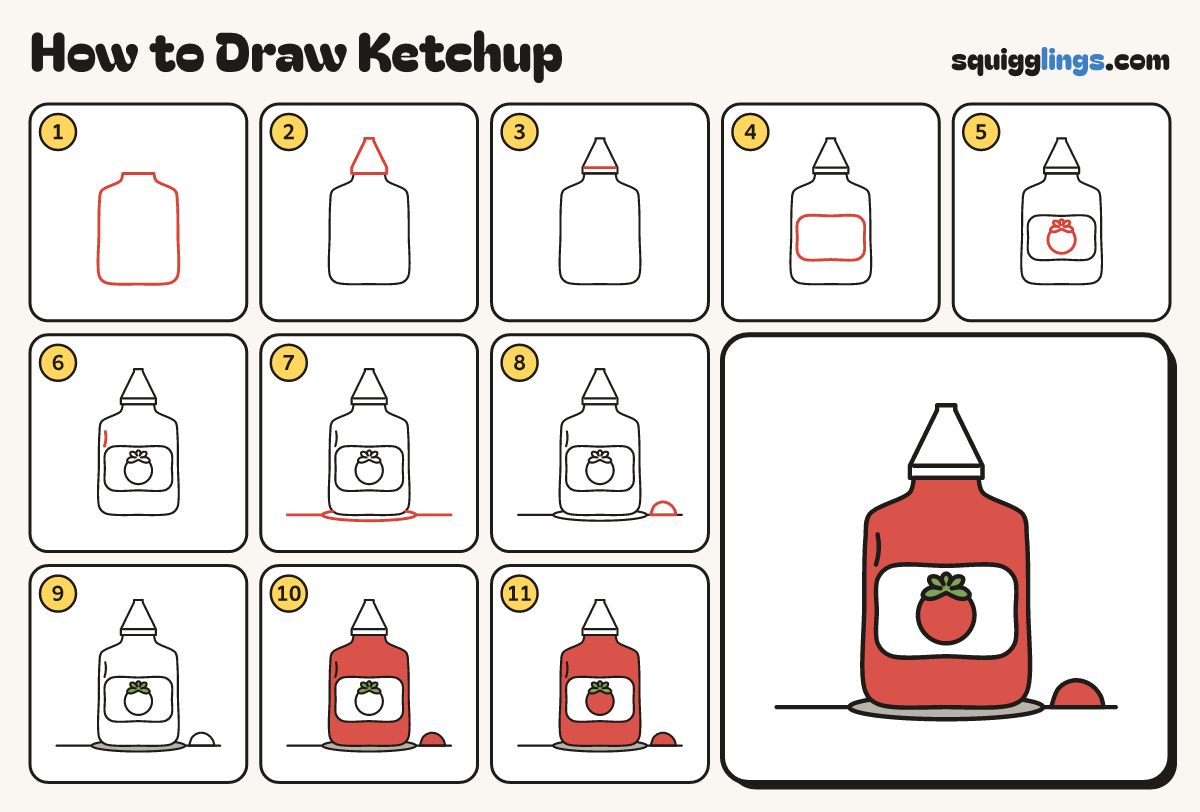 How to Draw Ketchup step by step: all 11 steps in one picture